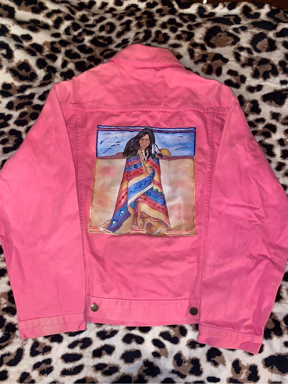 Vintage Palmetto’s Pink Denim Jacket M | Hand-Painted Native American Back